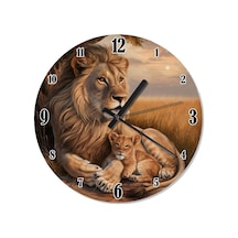Anne Ve Yavru Aslan Desenli Duvar Saati