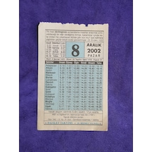 8 Aralık 2002 Takvim Yaprağı - Nostalji Koleksiyonluk Takvim Yaprağı