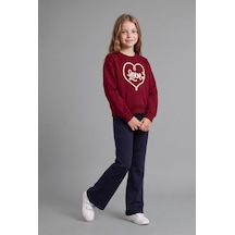 Defacto Baskılı Uzun Kollu Sweatshirt Üst İspanyol Paça Alt 2li Takım Kız Çocuk I1136a826aubr229 Bordo-br229