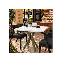Kalınlaştırmalı Mutfak Cafe Balkon Bahçe Restoran Yemek Masası 70x70 Yeşil Beyaz Kare Beyaz - Haki Beyaz - Haki