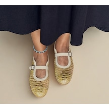 Ne&ve Shoes Altın File Bej Rugan Bantlı Kadın Şık Ve Rahat Babet
