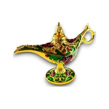 Aladdin Sihirli Lambası Mineli Renkli İşlemeli Dekoratif Biblo Alaattin Metal Çelik 23x15 CM