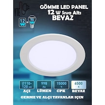 12 W Beyaz Sıva Altı Yuvarlak Led Panel 6500 K Yüksek Kalite Beyaz - Beyaz