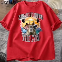 Flood Of Style Erkekler İçin Düz Spor T Shirt Dışında Capybara T Shirt Egzersiz Pamuk Kısa Kollu Tshirt Unis Kırmızı