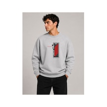 Herkesemoda Level Up Desen Baskılı Bisiklet Yaka Şardonlu 2 İplik Sweatshirt Gri