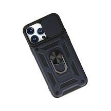 Apple iPhone  Uyumlu-  13 Pro Kılıf Pars Lens Yüzüklü Silikon - Lacivert