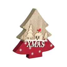 Ahşap Ev Konseptli Çam Ağacı 14 Cm - Dekoratif Ve Hediyelik Ahşap Yılbaşı Süsü, Figürü.... 20 CM