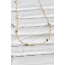 14k Gold Renk Topçuklu Burgu Zincir Model 60 Cm Kadın Kolye Çok renkli