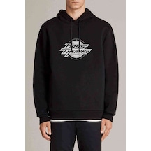 Bass Therapy Logo Baskılı Siyah Erkek Örme Kapşonlu Sweatshirt