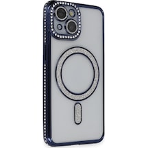 Apple Uyumlu   iPhone 13 Kılıf Joke Simli Magneticsafe Kılıf - Lacivert