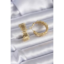 Gold Renk Pirinç Halka Model Kadın Küpe Çok Renkli
