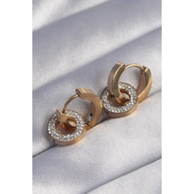 Mey İthalat 316l Çelik Gold Renk Zirkon Taşlı İç İçe Geçmeli Oval Küpe - Özel Seri Meyeb667adb9568114cdf400ff099 Altın