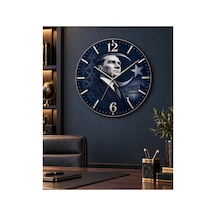 Atatürk Temalı 45 Cm Ahşap Sessiz Akar Mekanizmalı Uv Baskılı Dekoratif Duvar Saati Hediyelik 1092 Çok Renkli