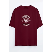 Chili Sos Baskılı Unisex Siyah - Turuncu - Bej Oversize T-shirt Bordo