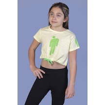 Toontoy Kids Toontoy Kız Çocuk Crop Model Baskılı Taş İşlemeli Tişört Sarı