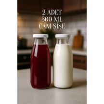 2 Adet Plastik Beyaz Kapaklı 500 Ml Sürahi Süt, Ayran, Su, Limonata Meşrubat Şişesi Cam Şişe 500cc