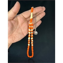 Turuncu Bilardo Topu Benzetme Toz Kehribar Tesbih Beyzi Kesim 12x8mm T-698