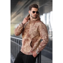 Madmext Kahverengi Desenli Kapüşonlu Erkek Sweatshirt E7167 Kahverengi