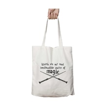 Art Hediye Words And Magic İki Tarafı Kalıcı Baskılı Yıkanabilir Okul Plaj Omuz Bez Çantası Çok Renkli
