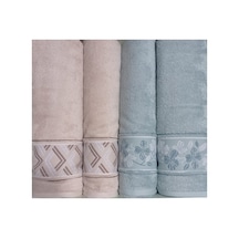 Fiore Line Bej Yeşil Bambu Hamam Seti Bej - Yeşil