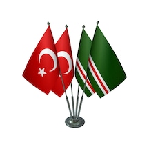 Masa Üstü İçkerya Çeçen Bayrağı Türk Bayrağı Dörtlü Krom Direk Ma