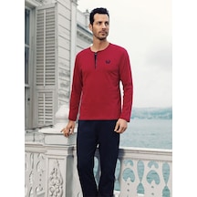 Capsella Erkek 4'lü Bordo Penye Düğmeli Çeyiz Damat Pijama Takım Bordo