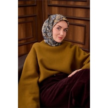 Silk Home Twill İpek Eşarp Lacivert Yağ Yeşili Desenli Tok Duruşlu Kaymaz 90x90 Çok Renkli