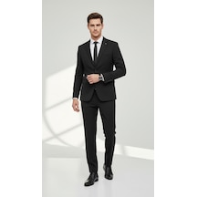 Erkek Slim Fit Mikro Desenli Takım Elbise 2 Düğmeli Çift Yırtmaçlı Modern Ceket Pantolon Takım Siyah Erkek Slim Fit Mikro Desenli Takım Elbise 2 Düğmeli Çift Yırtmaçlı Modern Ceket Pantolon Takım Siyah