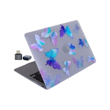 Apple Uyumlu MacBook Air 13.6 M2 M3 M4 M5 Kılıf Mat İnce Lazer Baskılı Çiçek Desenli Sert Kapak Mor