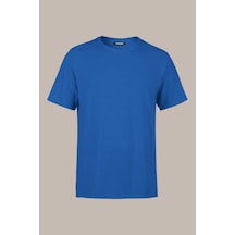 COMEOR Erkek İndigo Slim Fit Pamuklu Kısa Kollu Bisiklet Yaka T-shirt İndigo