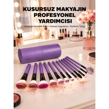 Ergonomik Saplı Fiber Kıllı 12'li Makyaj Fırça Takımı Göz Ve Ten Makyajı İçin Uygun