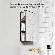 Cubiko 24x12 İnç Dikdörtgen Siyah Metal Banyo Aynası Depolama Dolabı 3 Raflı Açık Ceviz
