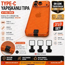 Type-c Uyumlu Şarj Girişi Toz Önleyici Tıpa Yapışkanlı Siyah Premium Koruma 3 Adet