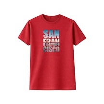 Unisex Tişört San Francisco Baskılı Oversize %100 Pamuk Bisiklet Yaka T-shirt Yazlık Günlük Kırmızı