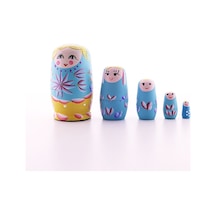Ahşap Tombul İç İçe Matruşka Bebek Mavi 1 Set 5li Büyük Boy