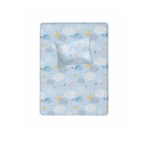 %100 Pamuklu Bebek Lastikli Çarşaf 70x130+20 Bebek Yastık Kılıfı 35x45 Mavi-beyaz