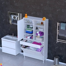 Modilayn Afra 95x173x32,5cm 1 Çekmece, 3 Göz Sepet, 1 Kapak, 8 Raf Dar Alan Banyo Dolabı Beyaz