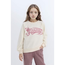 DeFacto Kız Çocuk Relax Fit Bisiklet Yaka Baskılı Sweatshirt D6988A824WNER99 Ekru