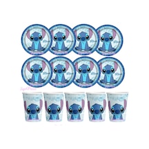 Stitch 8 Kişilik Tabak Bardak Ekonomik Doğum Günü Parti Malzeme Seti Renkli Tüm Yaşlar
