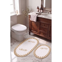Gold 3lü Fransız Dantelli Lüks Banyo Paspası Kaymaz Çeyizlik Oval Banyo Paspas Seti Lauris