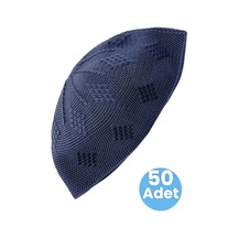 Uniquetrenders 50'li Dokuma Örgü Desenli Takke Kaliteli Namaz Takkesi Lacivert