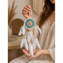 Mini Düş Kapanı Bambu Dream Catcher Bohem Duvar Süsü 9 Cm Çap 40 Cm Uzunluk El Yapımı Dekor