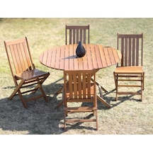 Avşa Katlanır Ahşap Bahçe Balkon Seti: 70lik Masa + 4 Sandalye Acı Kahverengi