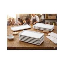6 Adet 16x35 Cm Mimoza Beyaz Melamin Tavuk Sunum Tabağı Kebap, Makarna, Meze Servis Tabağı Beyaz