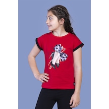 Toontoy Kids Toontoy Kız Çocuk Baskılı Bisiklet Yaka Kısa Kollu Tişört Kırmızı