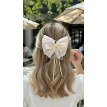 Fiyonk Toka Saten Ve Şifon Kumaş Kristal Boncuklu Toka Pembe