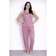 Pemilo Kadın 20604 Kolsuz % 100 Pamuk Pijama Takımı GÜL KURUSU