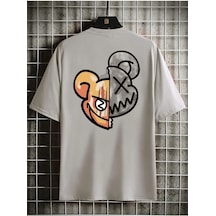Flood Of Style Gri Men Cartoon Baskılı Bisiklet Yaka Tshirt