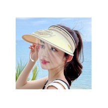 Worryfreeshopping Kadın Usb Şarj Fanı Güneş Koruması Geniş Kenarlı Ayarlanabilir Güneş Şapkası Nm6637-bej