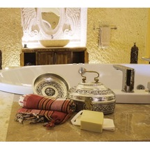Bakır Hamam Seti Oyma Nakış İşleme Gümüş Renk Kalaylı Gümüş